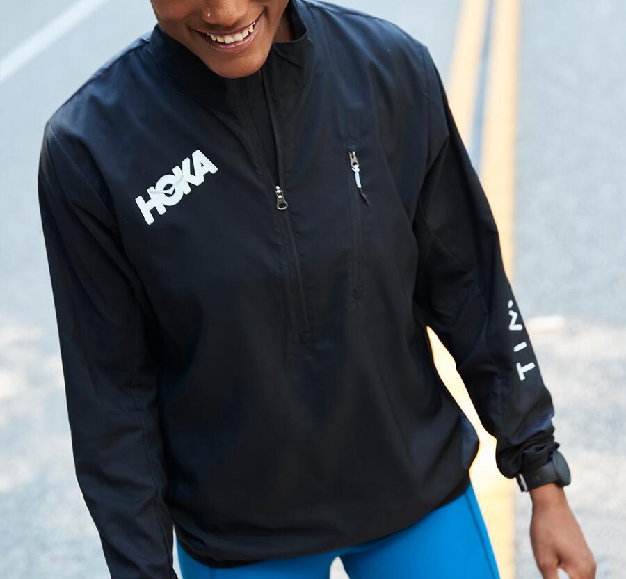 Hoka Australia One One Wind-Resistant - Womens Jackets Black - CHAXV-7209